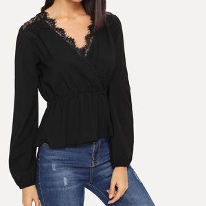 Black blouse with lace detail